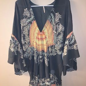 Free people gray dress low v neck, bell sleeves